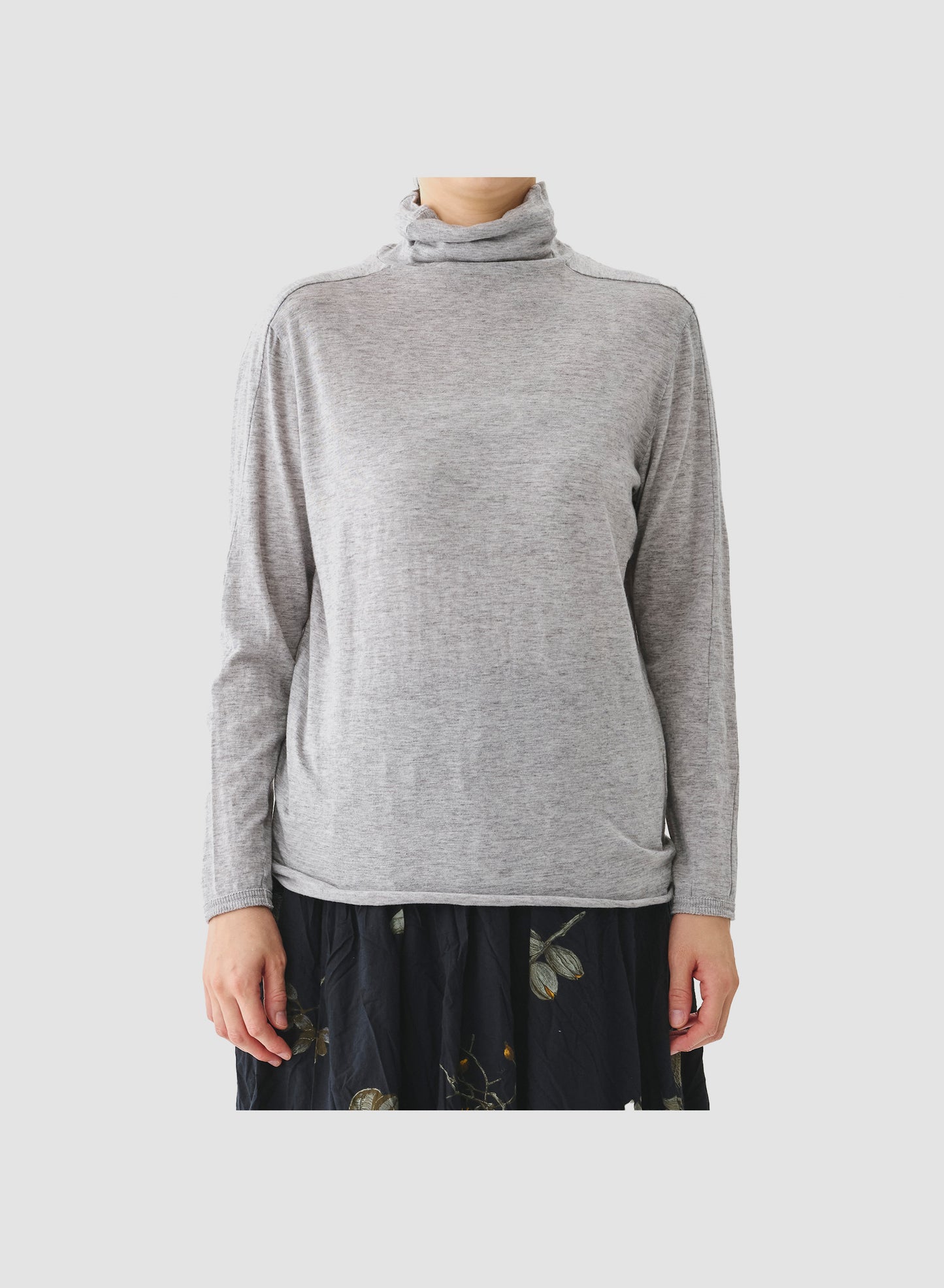 COTTON WOOL RIB MIX TURTLENECK JERSEY PULLOVER