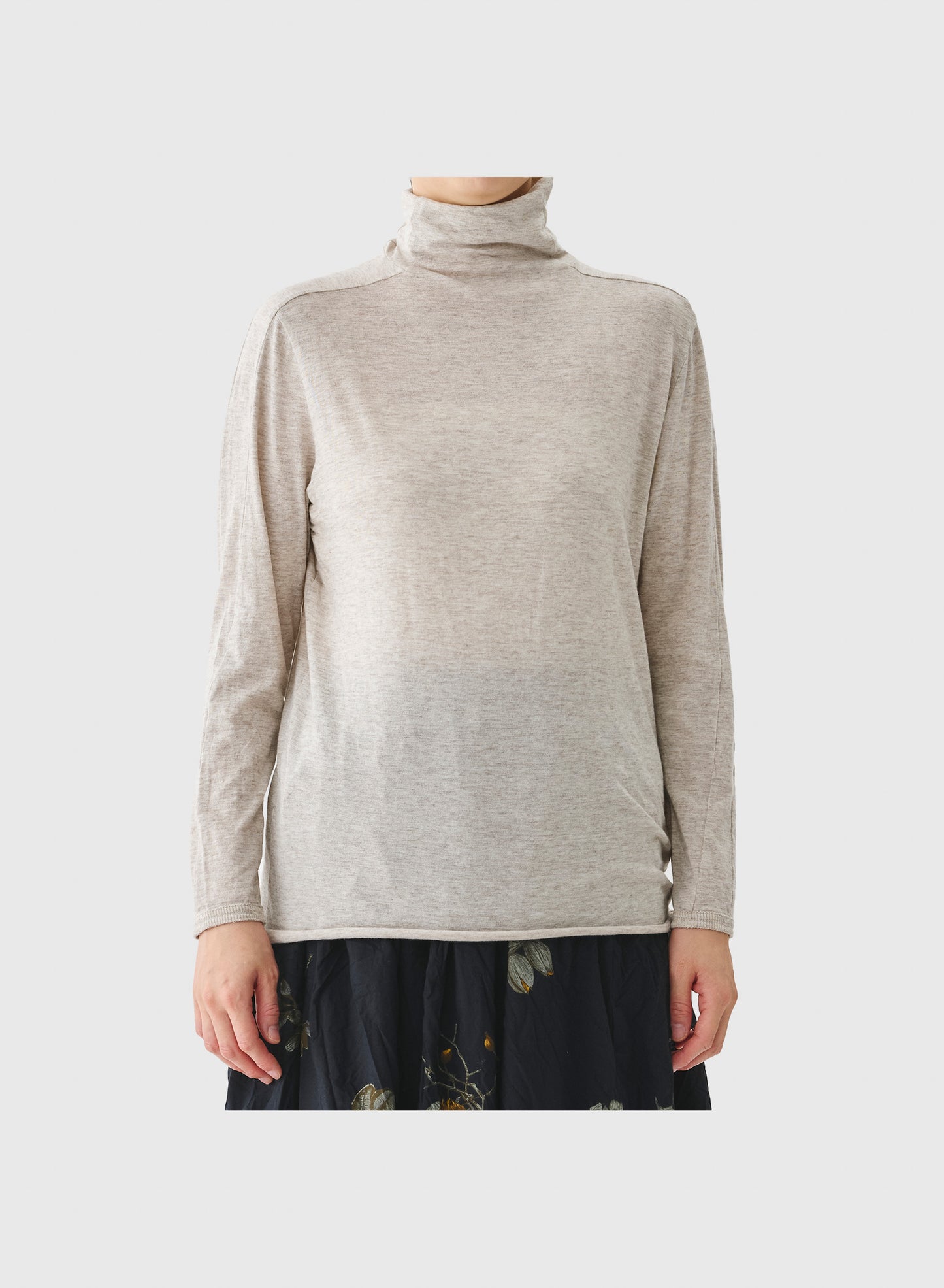 COTTON WOOL RIB MIX TURTLENECK JERSEY PULLOVER