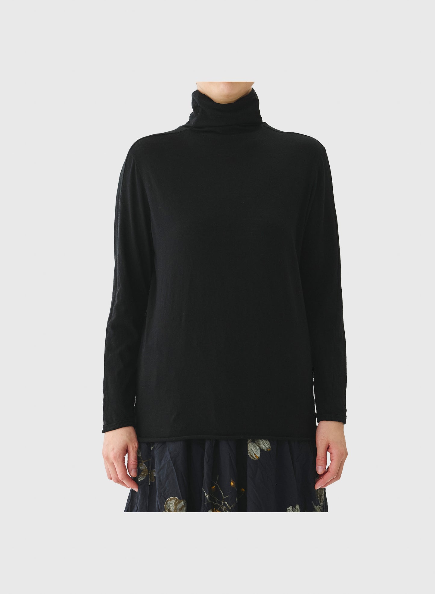 COTTON WOOL RIB MIX TURTLENECK JERSEY PULLOVER