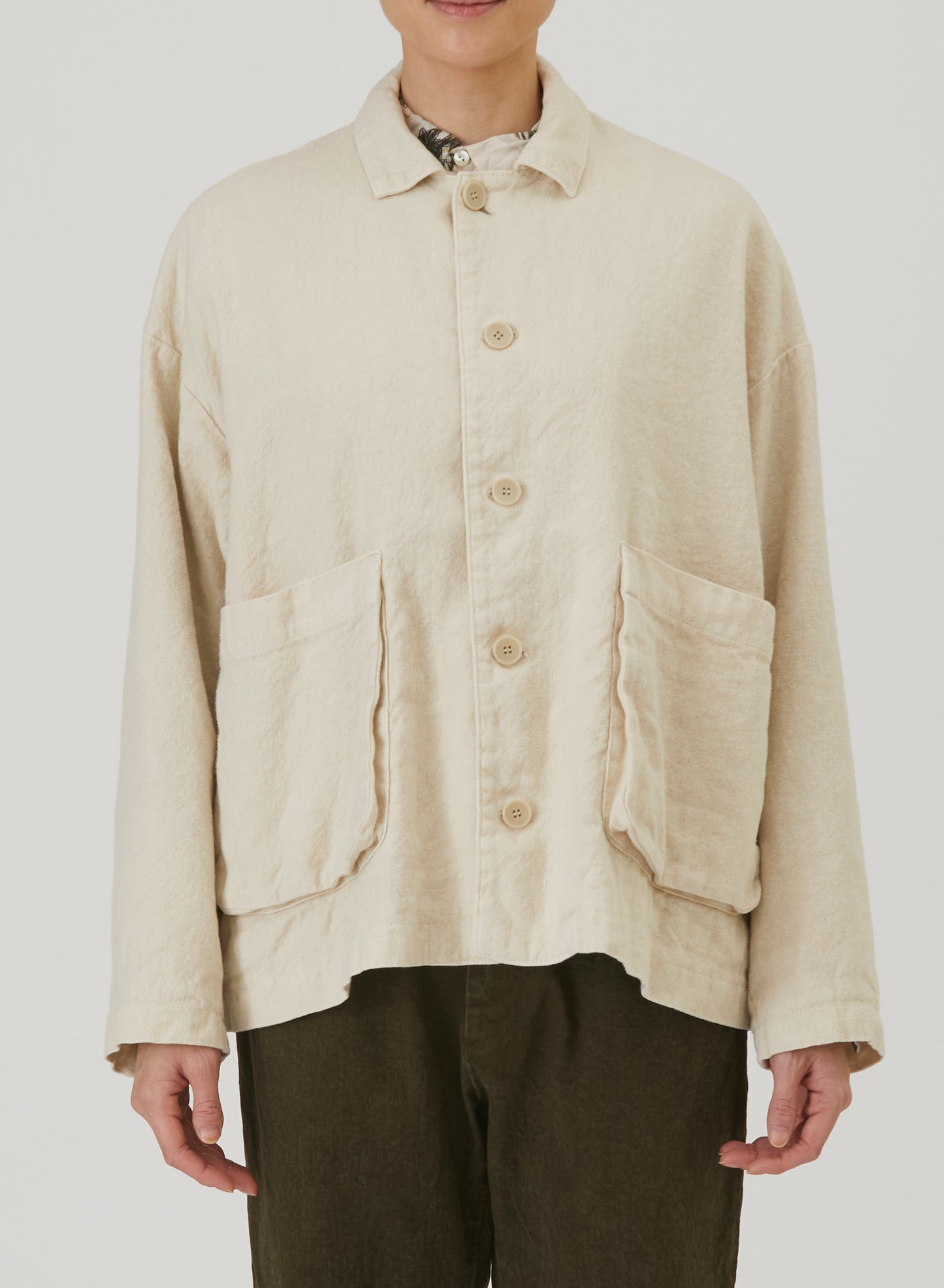 Natural Brushed Twill Relaxed Coverall Jacket