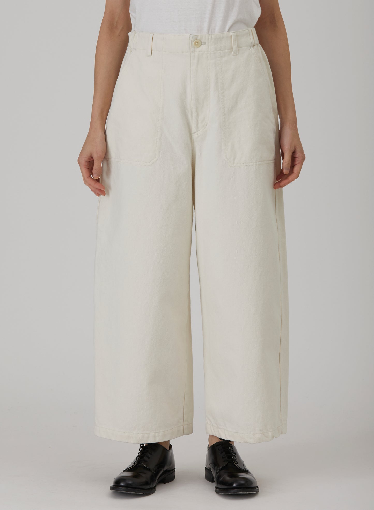 Natural Slub Denim Cropped Wide Pants