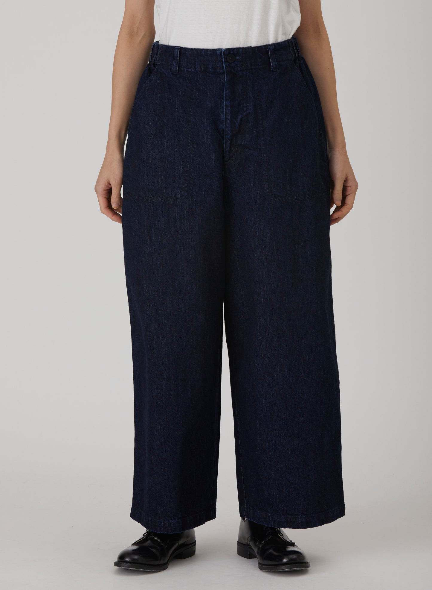 Natural Slub Denim Cropped Wide Pants