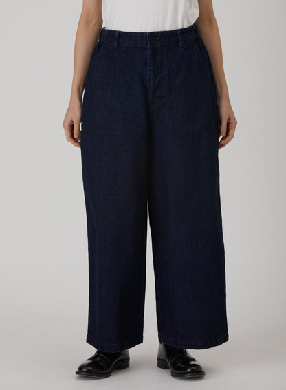 Natural Slub Denim Cropped Wide Pants