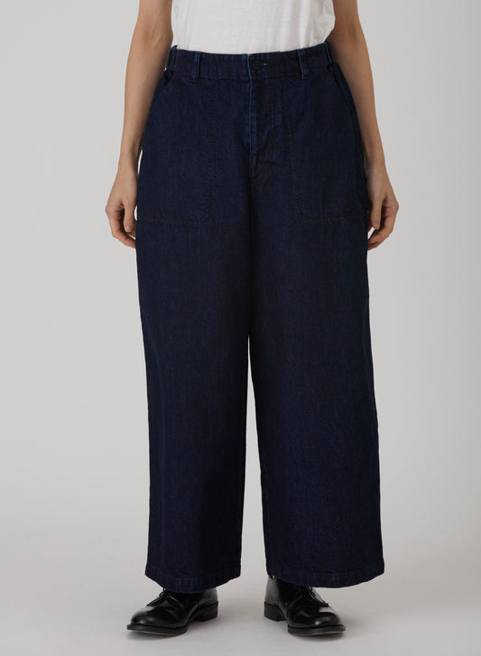 Natural Slub Denim Cropped Wide Pants