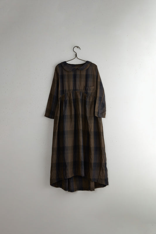 BOY COLLAR LINEN DRESS CHECKED