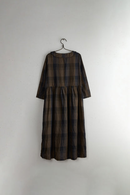 BOY COLLAR LINEN DRESS CHECKED