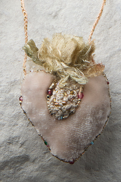 EMBROIDERED VELVET HEART NECKLACE