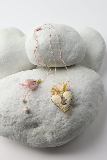 EMBROIDERED SILK HEART NECKLACE