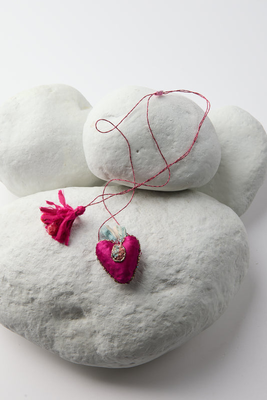 EMBROIDERED SILK HEART NECKLACE