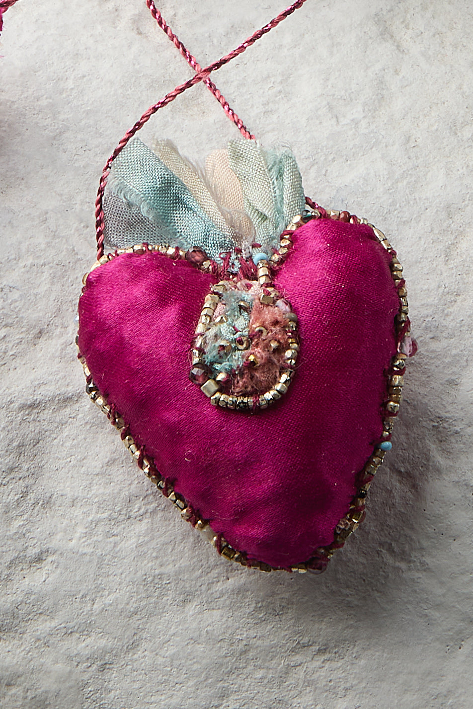 EMBROIDERED SILK HEART NECKLACE