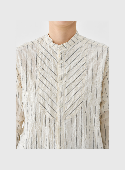 CRINKLE STRIPED TIE BLOUSE